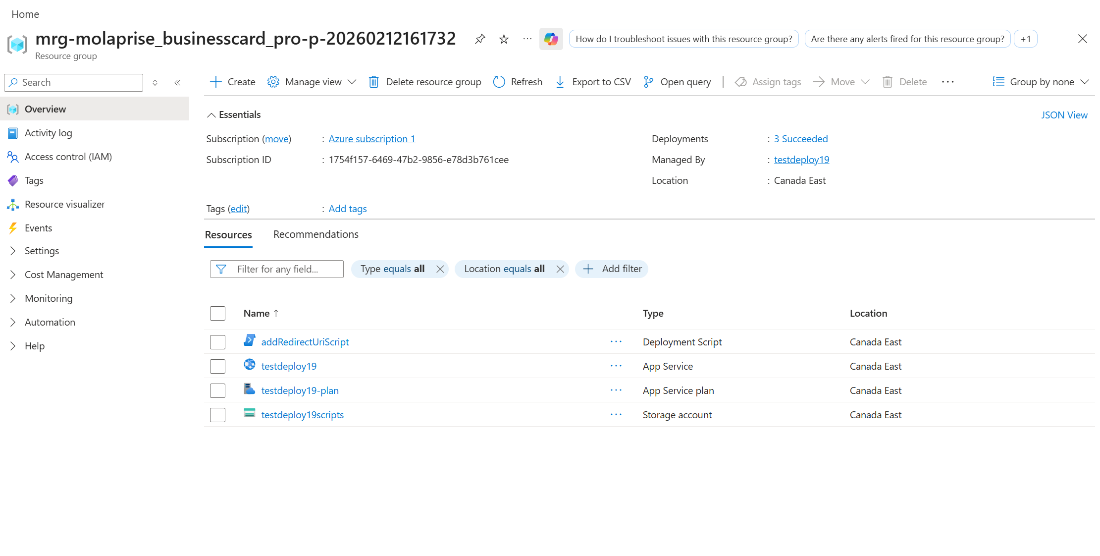 Azure Deployment Interface